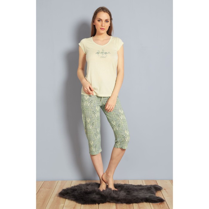 Комплект женский (футболка, капри) 610159 0619 цвет зелёный, р-р 44 (S)  вискоза