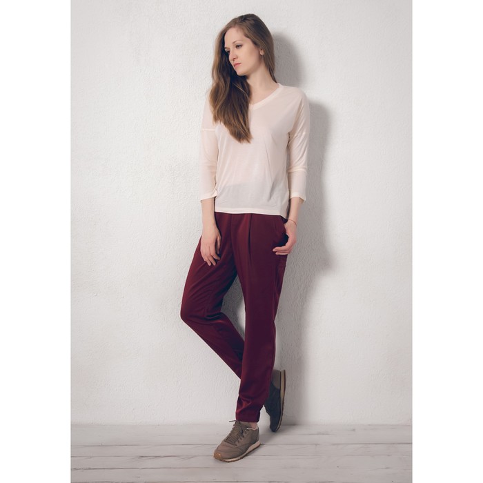 Комплект женский (джемпер, брюки) 1660 37 цвет натуральный/бордовый, р-р 48 (L)  вискоза