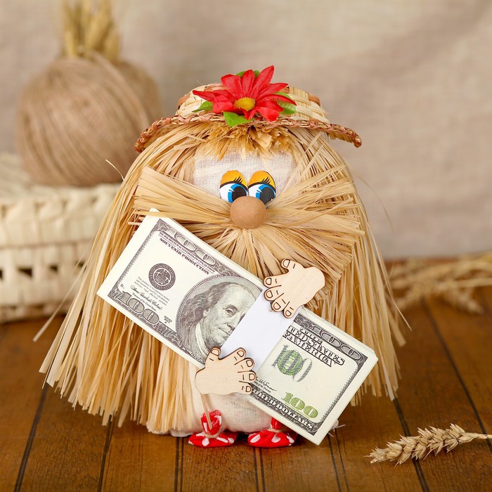 Оберег «Домовой», с пачкой долларов, 22 см, микс