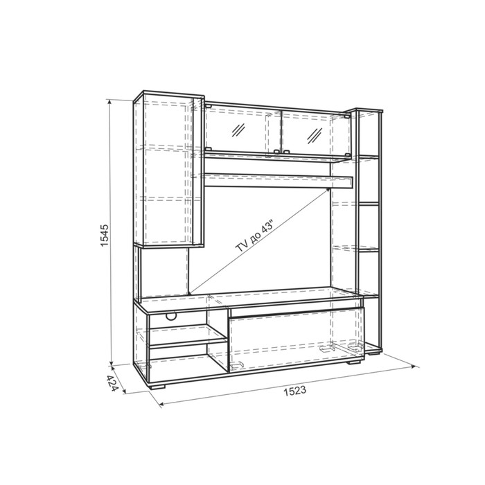 Стенка-мини Андора, 1523х424х1545, Рэд фокс/Скала