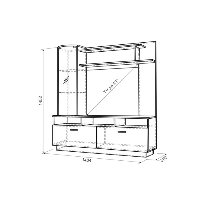 Стенка-мини Афина, 1404х382х1452, Ясень шимо светлый/Олива шоколад