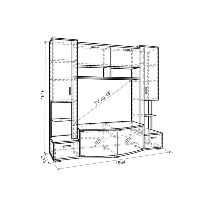 Стенка-мини Флора, 1664х513х1616, Ясень шимо светлый/Рэд фокс