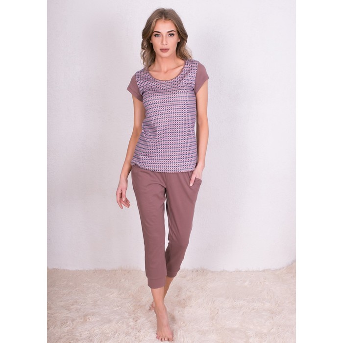 Комплект женский (футболка, капри) 164030 цвет Какао, р-р 50 (XL)