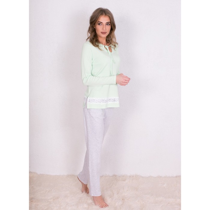 Комплект женский (блузка, брюки) Кружево 166010 цвет салатовый/серый, р-р 46 (M)