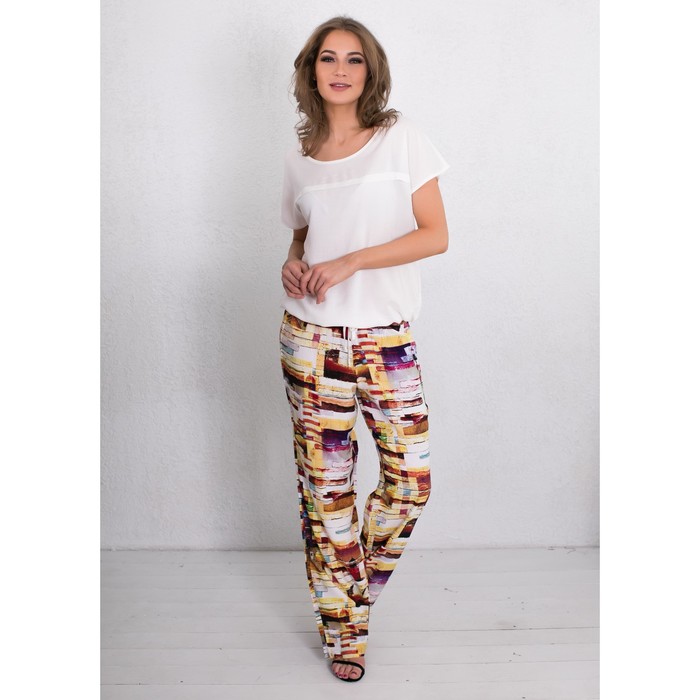 Комплект женский (блузка, брюки) 171604 цвет молочный/ жёлтый, р-р 50 (XL)  вискоза