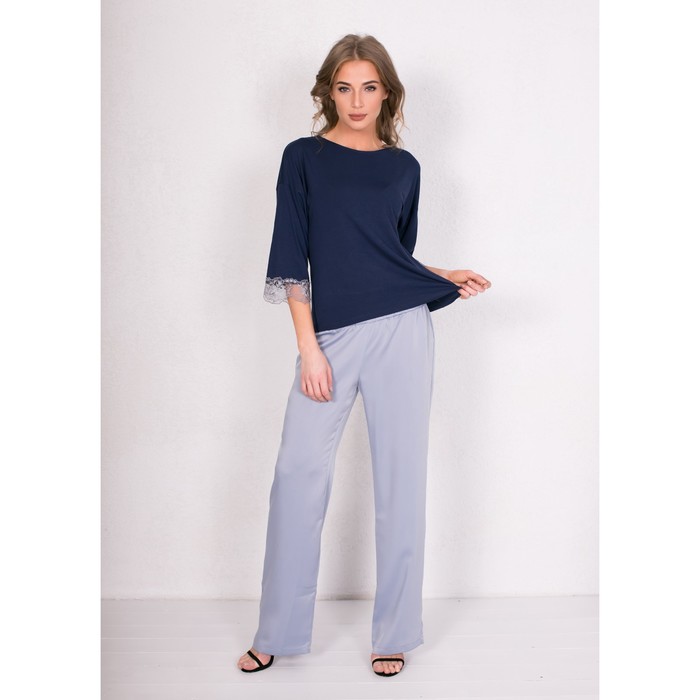 Комплект женский (джемпер, брюки) 186003 цвет т.синий/голубой, р-р 46 (M)  вискоза