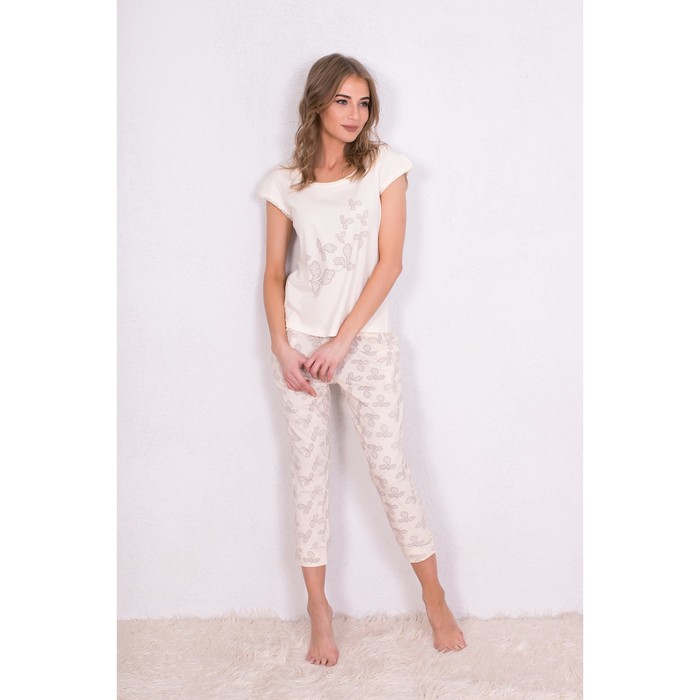 Комплект женский (футболка, капри) 164024 цвет Экрю, р-р 50 (XL)
