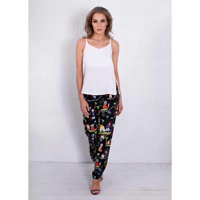 Комплект женский (майка, брюки) 171602 цвет молочный/ чёрный, р-р 48 (L)  вискоза