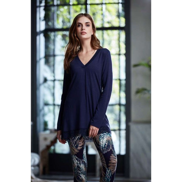 Комплект женский (туника, лосины) 8209 цвет синий, р-р 50 (XL)  вискоза