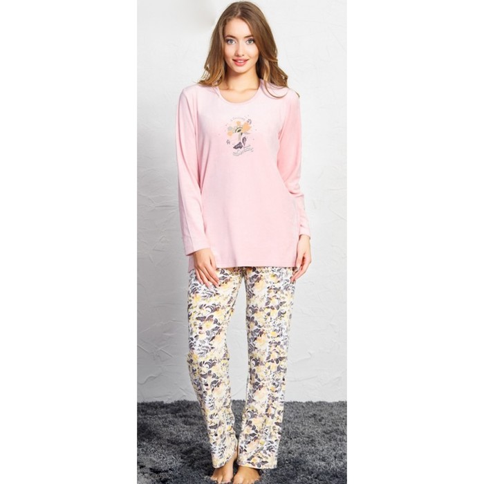 Комплект 2-ка велюровый Цветы 160299 3451 цвет розовый, р-р 48 (L)