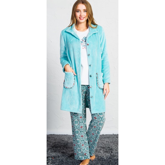 Комплект женский 3-ка Восточный узор 1603 37 3489 цвет голубой, р-р 46 (M)