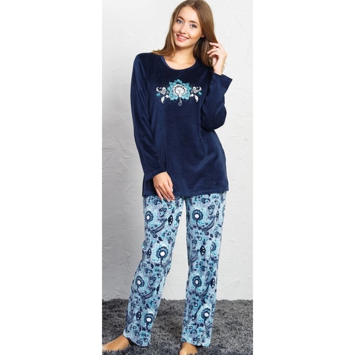 Комплект 2-ка велюровый Восточный узор 160339 3491 цвет тёмно-синий, р-р 48 (L)