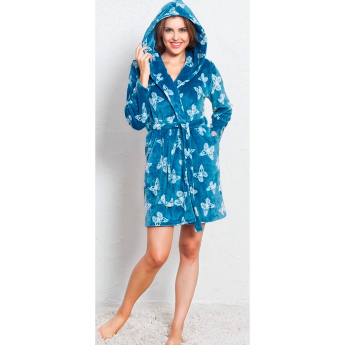 Халат женский Бабочки 160247 3394 цвет тёмно-синий, р-р 44 (S)