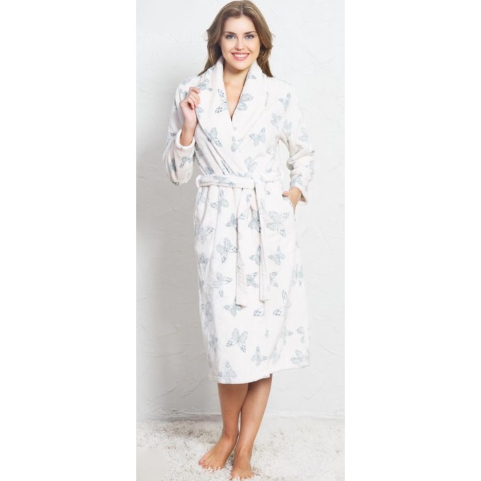 Халат женский Бабочки 160248 3395 цвет молочный, р-р 46 (M)