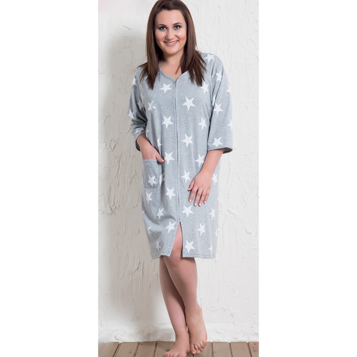 Халат женский на молнии 705119 1 360 цвет серый меланж, р-р 50 (1XL)