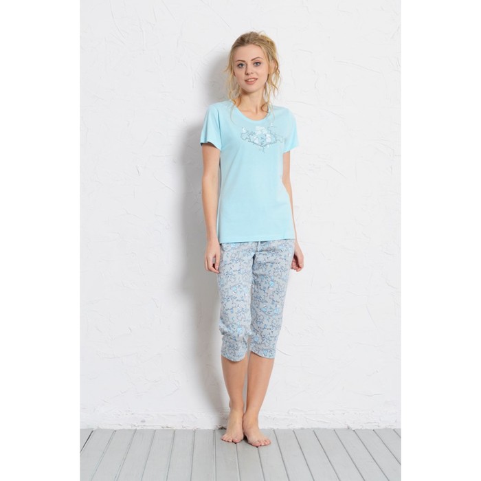 Комплект женский (футболка, капри) Три попугая 608053 0326 цвет голубой, р-р 50 (XL)