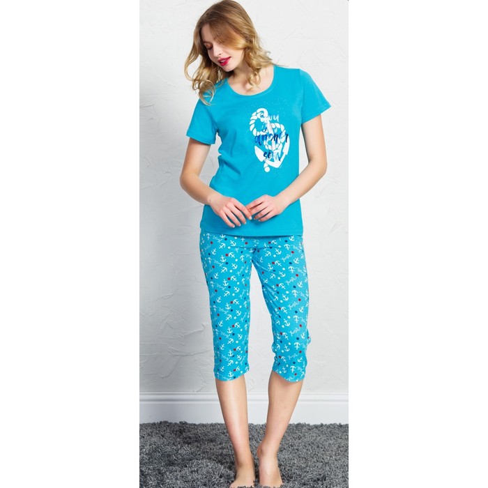 Комплект женский (футболка, капри) Якорь 708091 4521 цвет бирюзовый, р-р 44 (S)