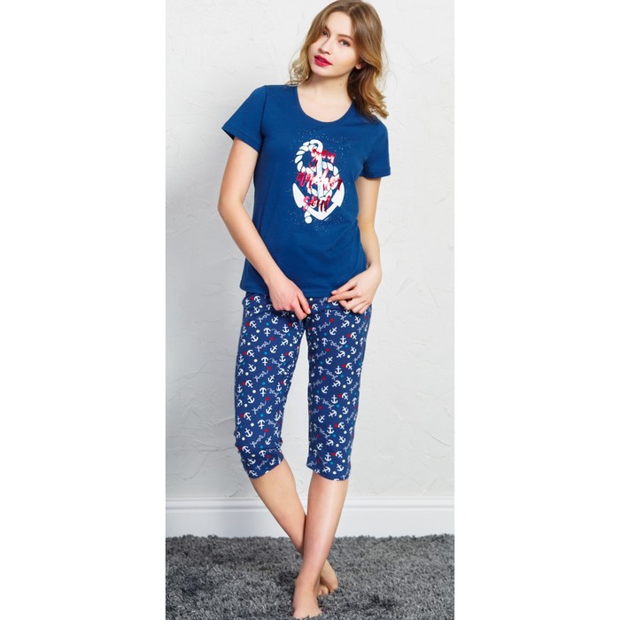 Комплект женский (футболка, капри) Якорь 708091 4521 цвет тёмно-синий, р-р 50 (XL)