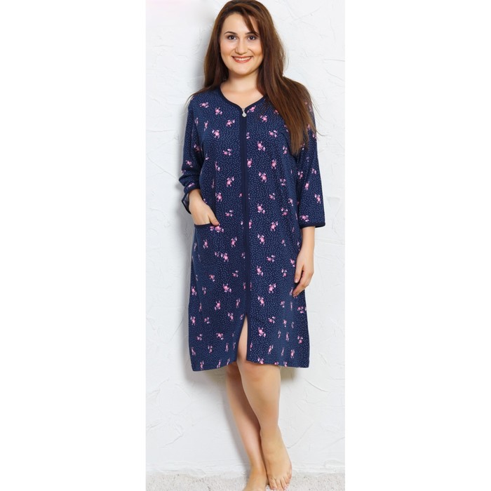 Халат женский на молнии Мелкие розы 705123 0435 цвет тёмно-синий, р-р 56 (4XL)
