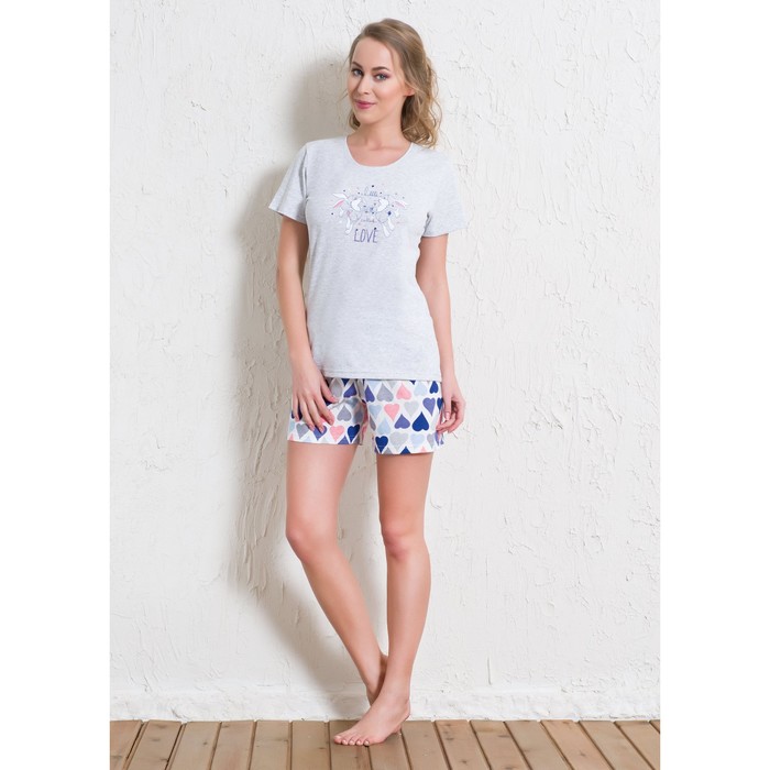 Комплект женский (футболка, шорты) 601007 5573 цвет серый меланж, р-р 44 (S)