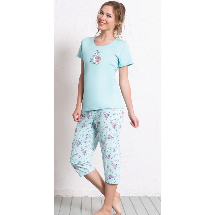 Комплект женский (футболка, капри) 608009 0323 цвет голубой, р-р 50 (XL)