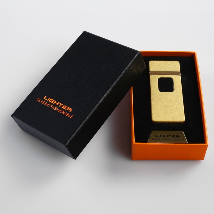 Зажигалка электронная в подарочной коробке, сенсор, USB в комп-те, золотая, 7.5х12 см