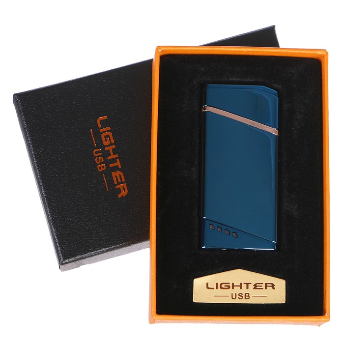 Зажигалка электронная в подарочной коробке, USB в комп-те, синяя, 7.5х12 см