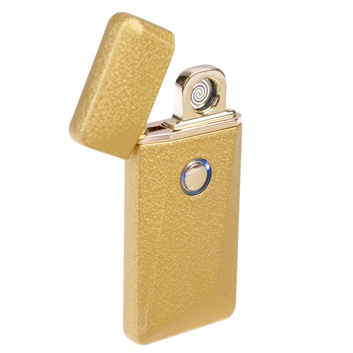 Зажигалка электронная, спираль, USB в комп-те, золотая с выпуклым рисунком, 7.5х12 см