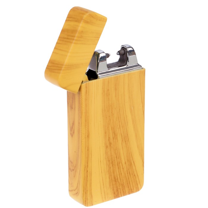 Зажигалка электронная, одна дуга, USB в комп-те, бежевая под дерево, 7.5х12 см