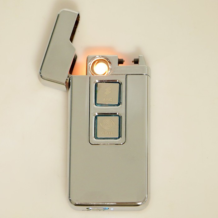 Зажигалка электронная, спираль, USB в комп-те, 2 функции, цвет стали, 3.5х10х10 см