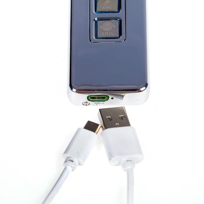 Зажигалка электронная, спираль, USB в комп-те, 2 функции, цвет стали, 3.5х10х10 см