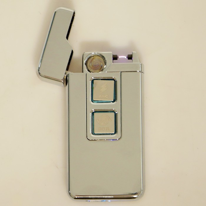 Зажигалка электронная, спираль, USB в комп-те, 2 функции, цвет стали, 3.5х10х10 см
