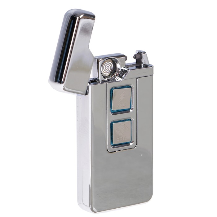 Зажигалка электронная, спираль, USB в комп-те, 2 функции, цвет стали, 3.5х10х10 см