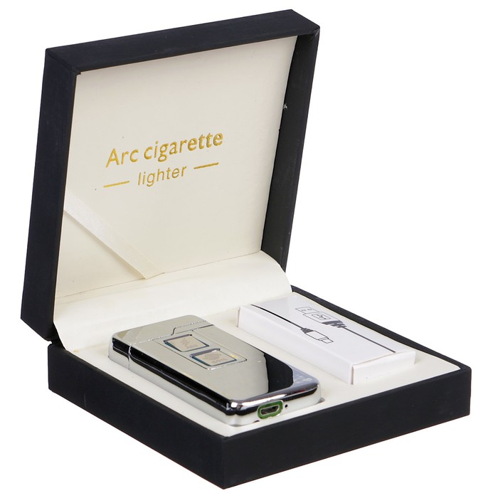 Зажигалка электронная, спираль, USB в комп-те, 2 функции, цвет стали, 3.5х10х10 см