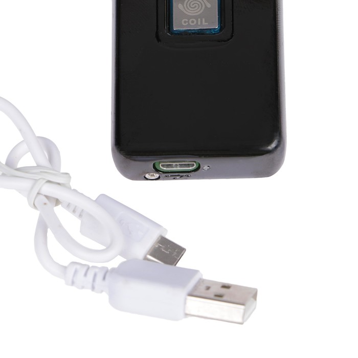 Зажигалка электронная, спираль, USB в комп-те, 2 функции, чёрная, 3.5х10х10 см