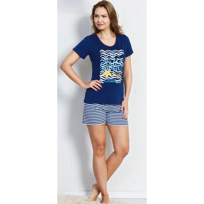 Комплект женский (футболка, шорты) 708080 0411 цвет тёмно-синий, р-р 46 (M)