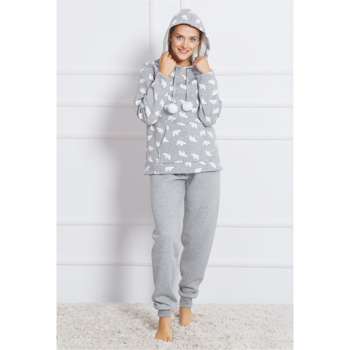 Комплект женский (толстовка, брюки) 704251 2354 цвет серый меланж, р-р 44 (S)