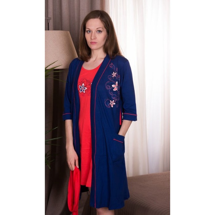 Комплект женский (туника, халат) Цветы 95151 37 цвет синий/красный, р-р 46 (M)