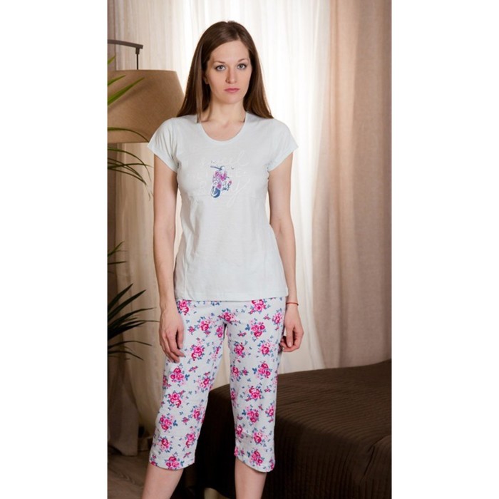 Комплект женский (футболка, капри) 4081084726 цвет голубой, р-р 52 (2XL)