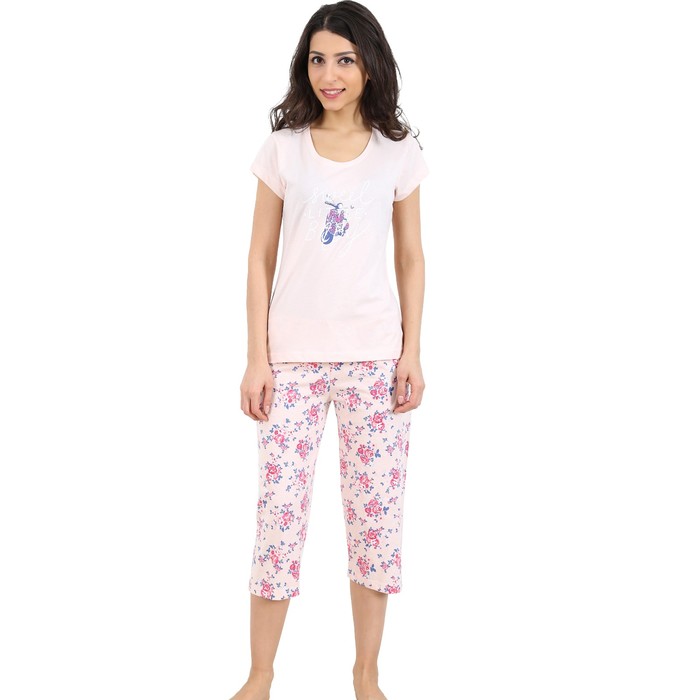 Комплект женский (футболка, капри) 4081084726 цвет светлый персиковый, р-р 46 (M)