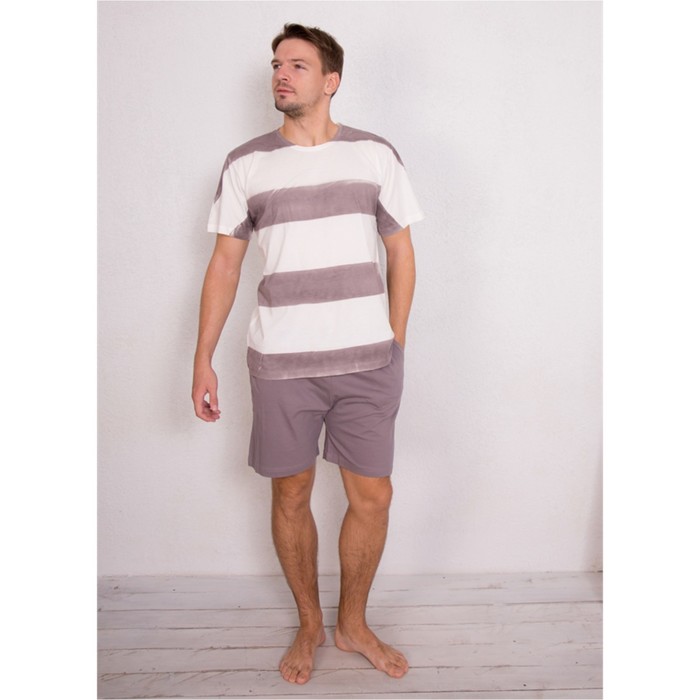 Комплект мужской (футболки, шорты) Полоска 412228 5042 цвет ванильный, р-р 48 (L)