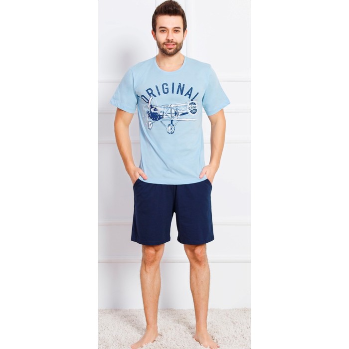 Комплект мужской (футболки, шорты) Вертолет 709126 0000 цвет голубой, р-р 46 (M)