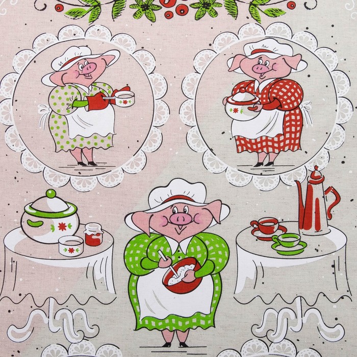 Полотенце полулён "Хрюшки бабушки" 45х60 см, 160 г/м2, 50% лён,50% хлопок, шелкография