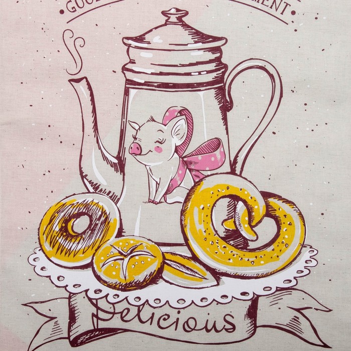 Кухонный набор "Хрюша с бантиком" (полотенце 45х60,прихватка 18х18) 160 г/м2,50% лён,50% хл