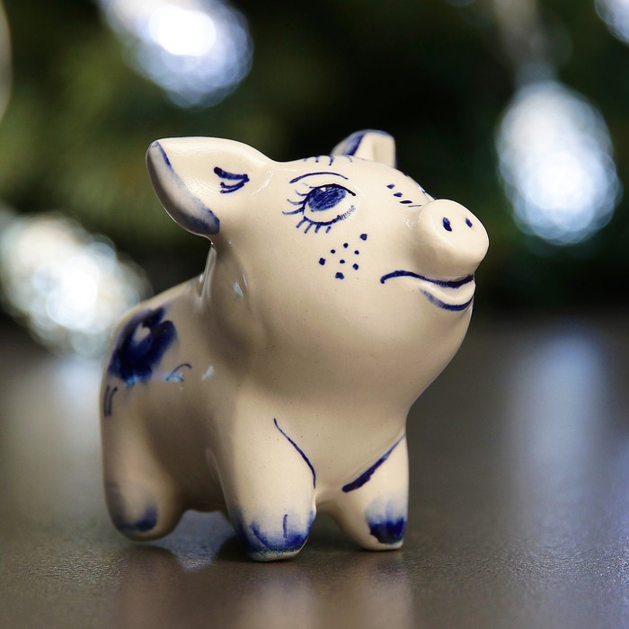 Сувенир "Поросёнок" 6х7см синий кобальт