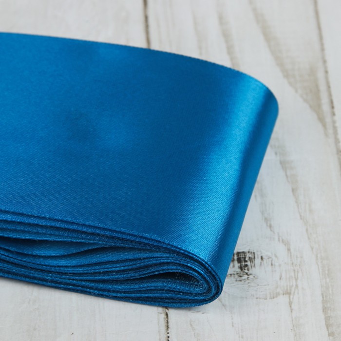 Лента атласная, 75мм, 5,4м, №150, цвет сине-голубой