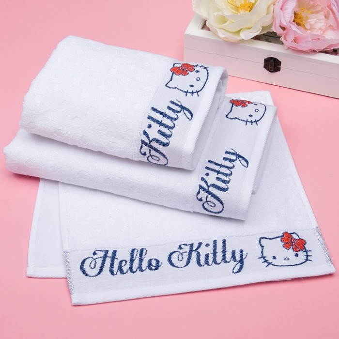 Полотенце детское Hello Kitty 70х130 см, цвет белый 100% хлопок, 400 г/м²