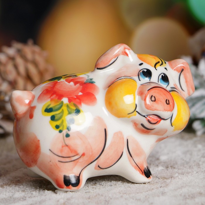 Сувенир «Поросёнок Сергей», фарфор, гжель, цветной