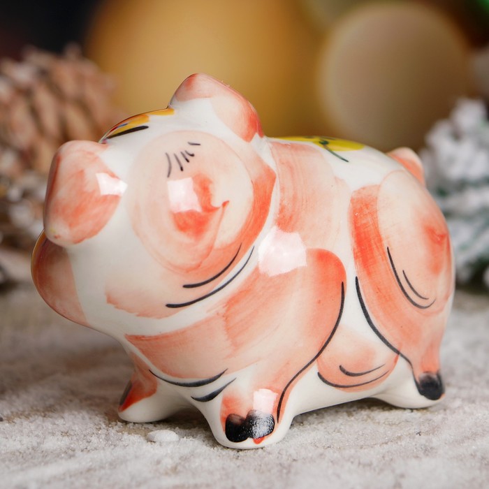 Сувенир «Поросёнок Сергей», фарфор, гжель, цветной