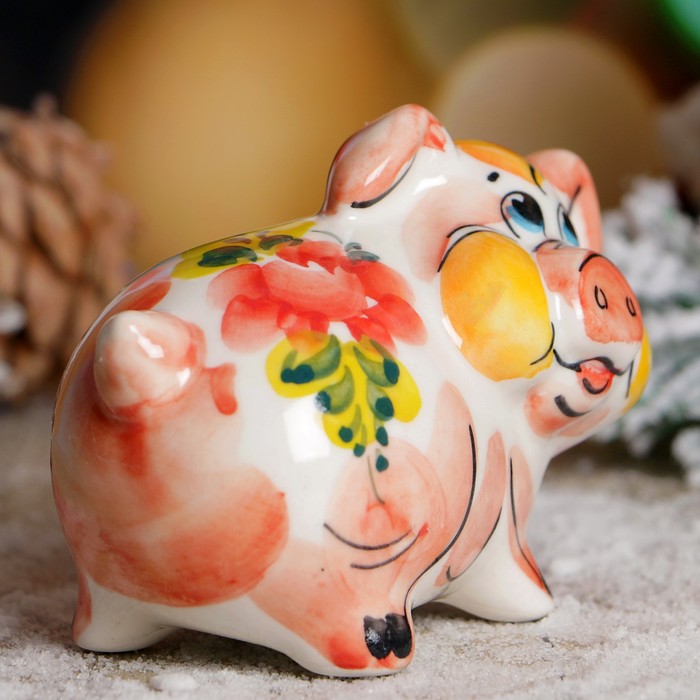 Сувенир «Поросёнок Сергей», фарфор, гжель, цветной